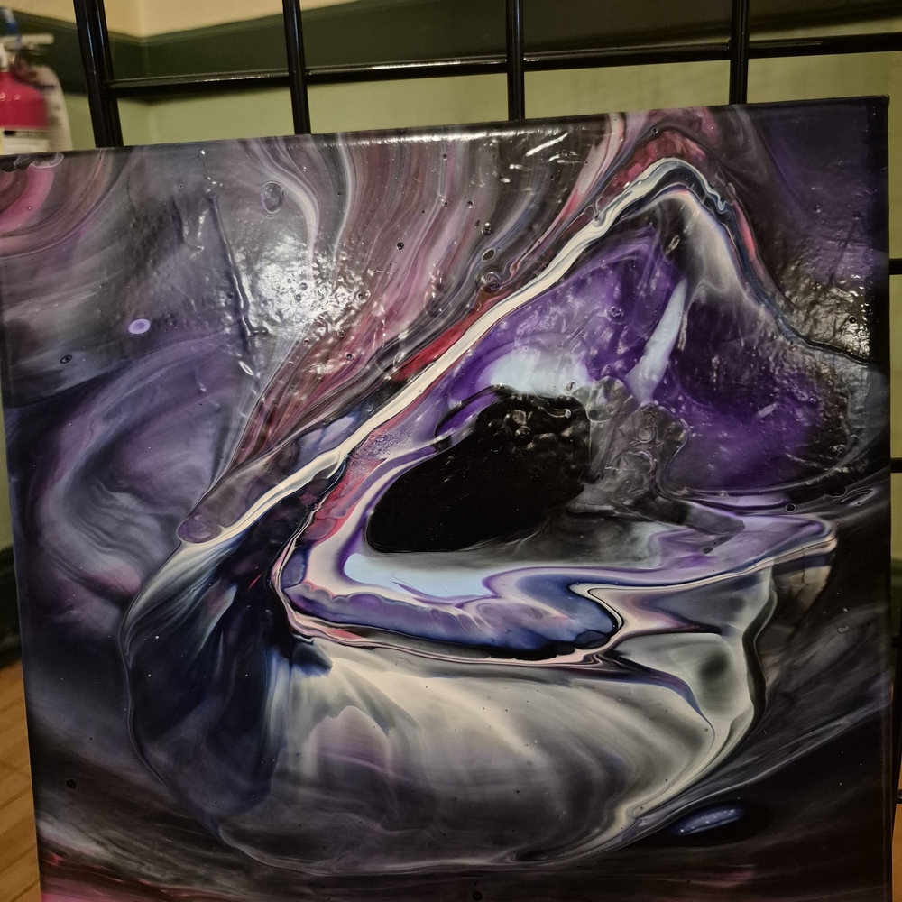 Ethereal Purple and Black Fluid Painting